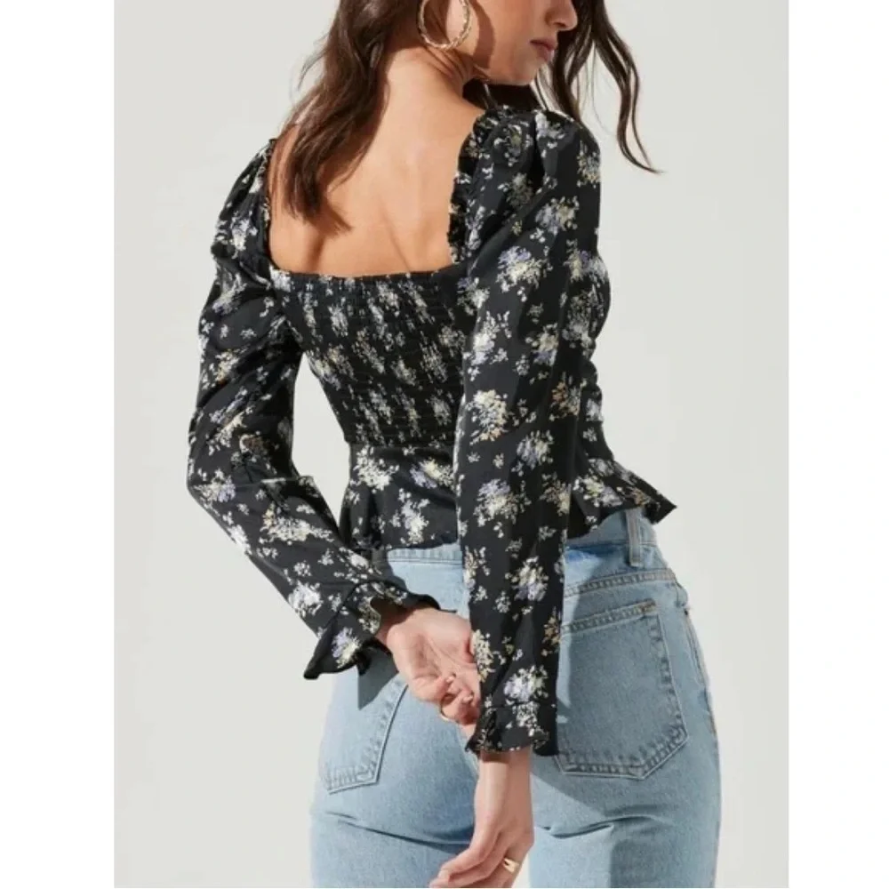 NEW ASTR The Label Floral Corset Sweetheart Neck Underwire Satin Top Black
